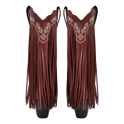 Pointed Toe Fringe Embroidery Knee High Western Boots