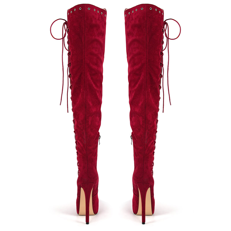 Platform Suede Lace-up Over The Knee Boots