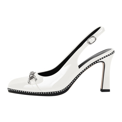 Pointed Toe Rivet Metal Buckle Slingback Pumps
