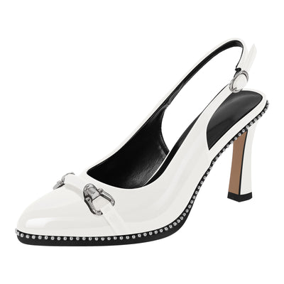 Pointed Toe Rivet Metal Buckle Slingback Pumps