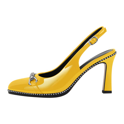 Pointed Toe Rivet Metal Buckle Slingback Pumps