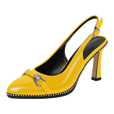 Pointed Toe Rivet Metal Buckle Slingback Pumps