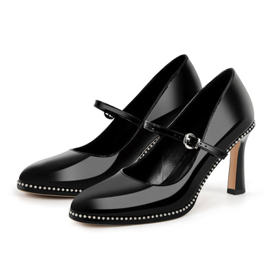 Mary Jane Pointed Toe Rivet Stiletto Pumps