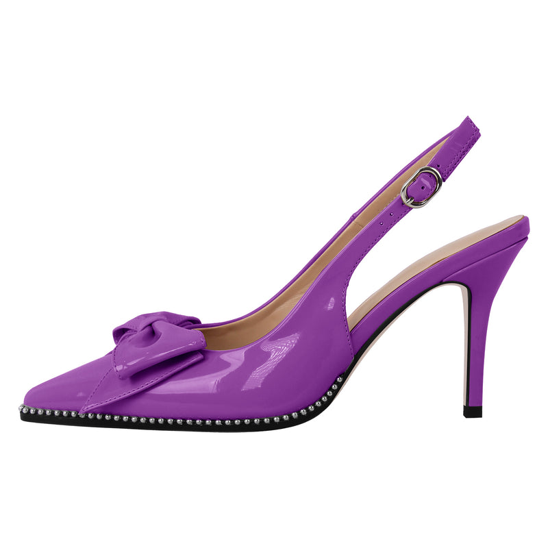 Bow Pointed Toe Rivet Slingback Pumps