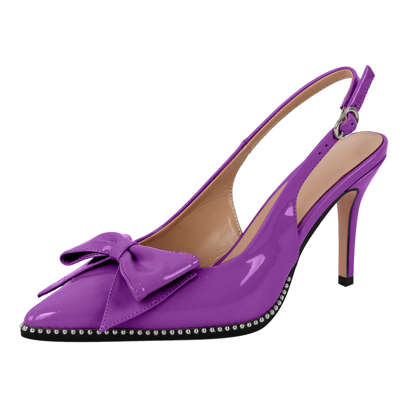 Bow Pointed Toe Rivet Slingback Pumps
