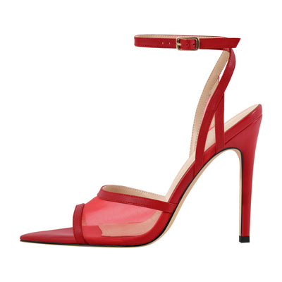 Mesh Pointed Toe Ankle Strap Sandals