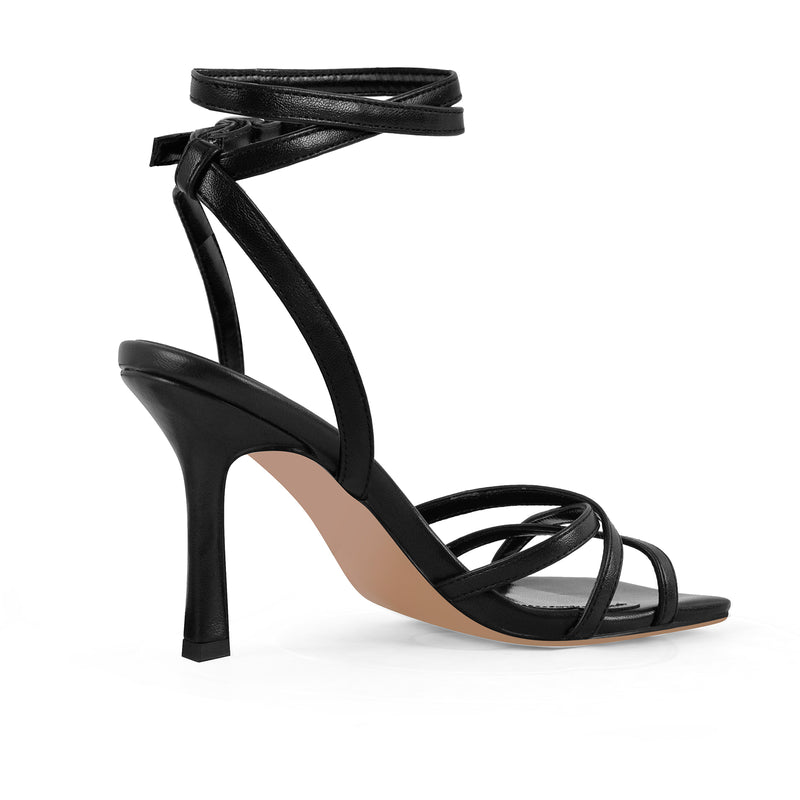 Square Toe Ankle Strap Stiletto Sandals
