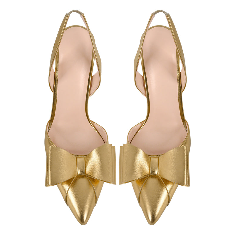 Bow Pointed Toe Slingback Stiletto Pumps