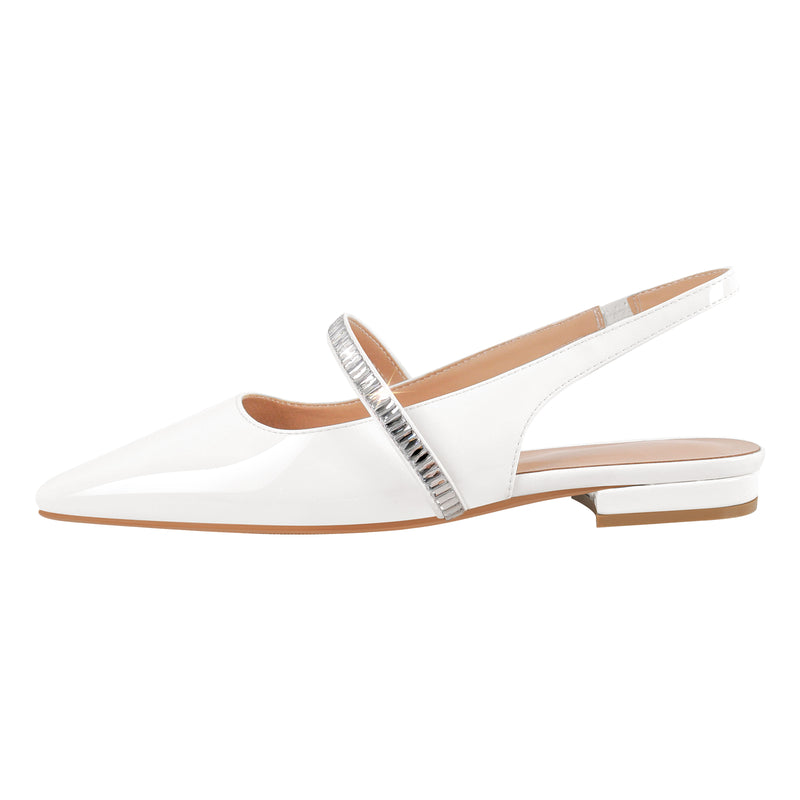 Square Toe Rhinestone Strap Slingback Flats