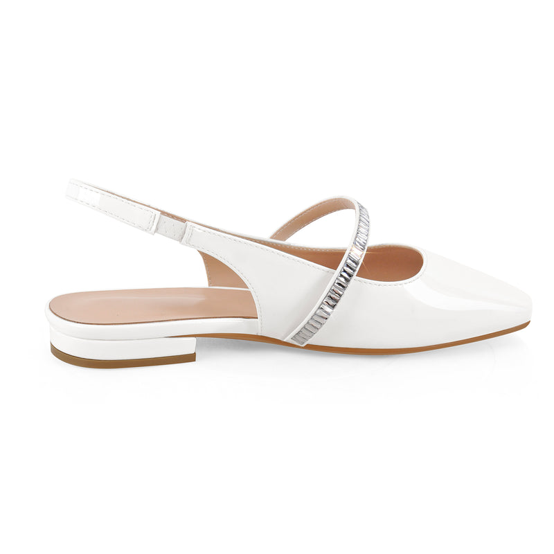Square Toe Rhinestone Strap Slingback Flats