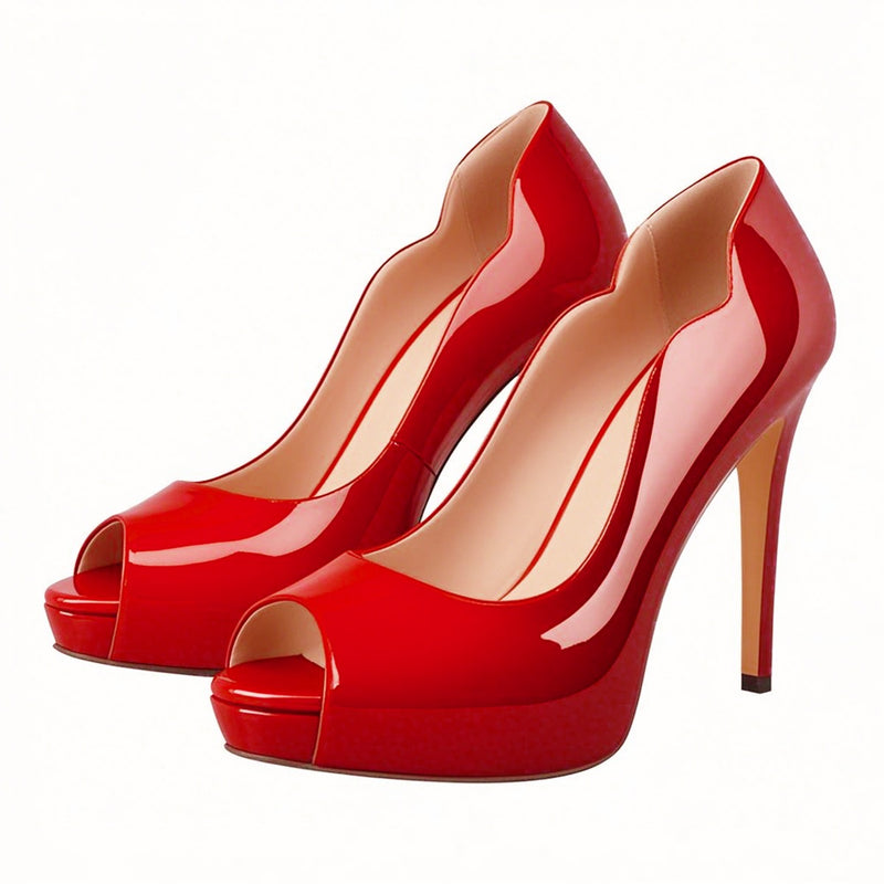 Peep Toe Platform Patent Leather High Heels
