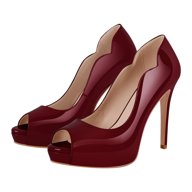 Peep Toe Platform Patent Leather High Heels