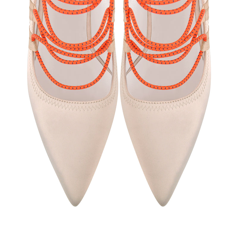 Pointed Toe Gladiator Lace-up Satin Pumps