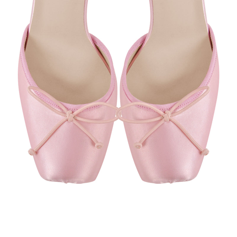 Square Toe Bow Satin Ankle Strap Pumps
