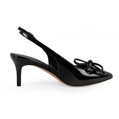 Bow Pointed Toe Patent Leather Slingback Pumps