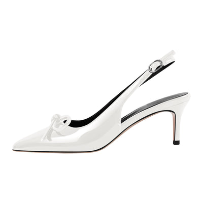 Bow Pointed Toe Patent Leather Slingback Pumps