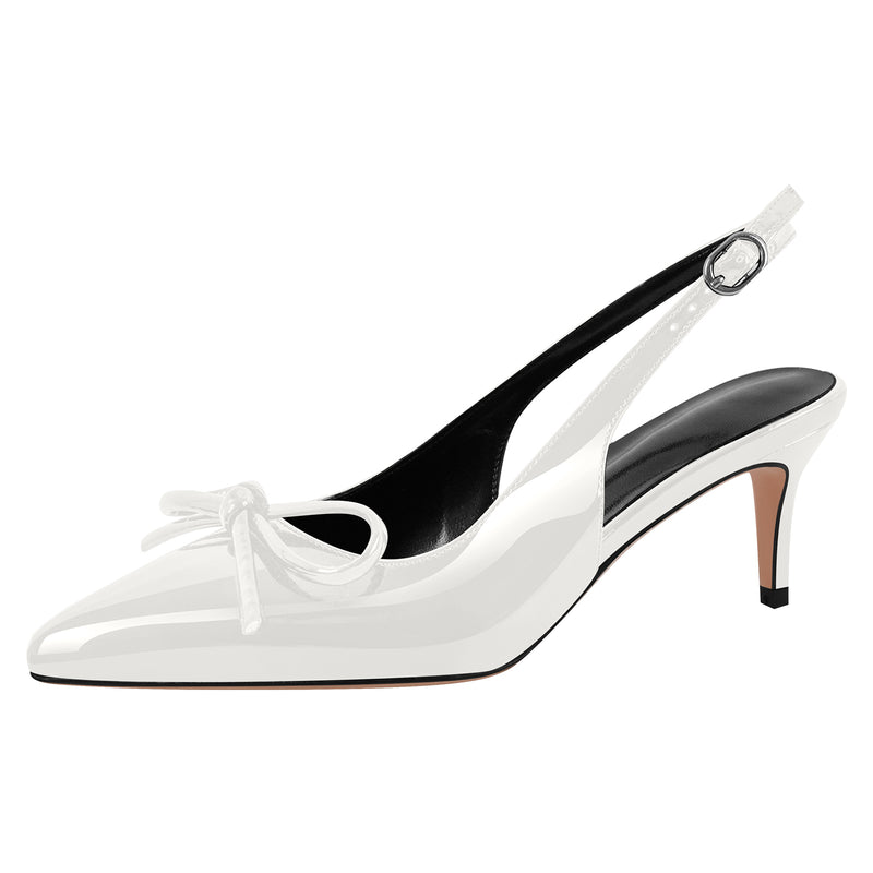 Bow Pointed Toe Patent Leather Slingback Pumps