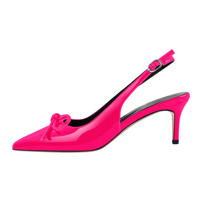 Bow Pointed Toe Patent Leather Slingback Pumps
