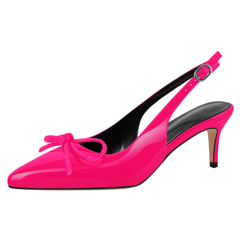 Bow Pointed Toe Patent Leather Slingback Pumps