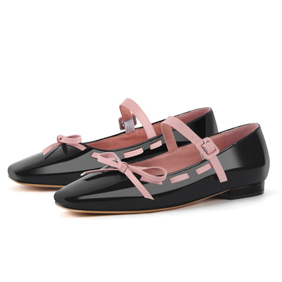 Bow Square Toe Mary Jane Ballet Flats