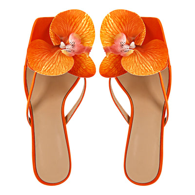 Sqaure Toe Flower Thong Mules