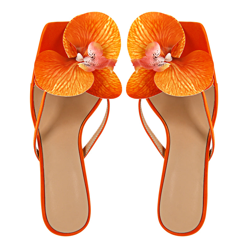Sqaure Toe Flower Thong Mules