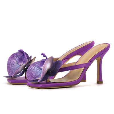 Sqaure Toe Flower Thong Mules