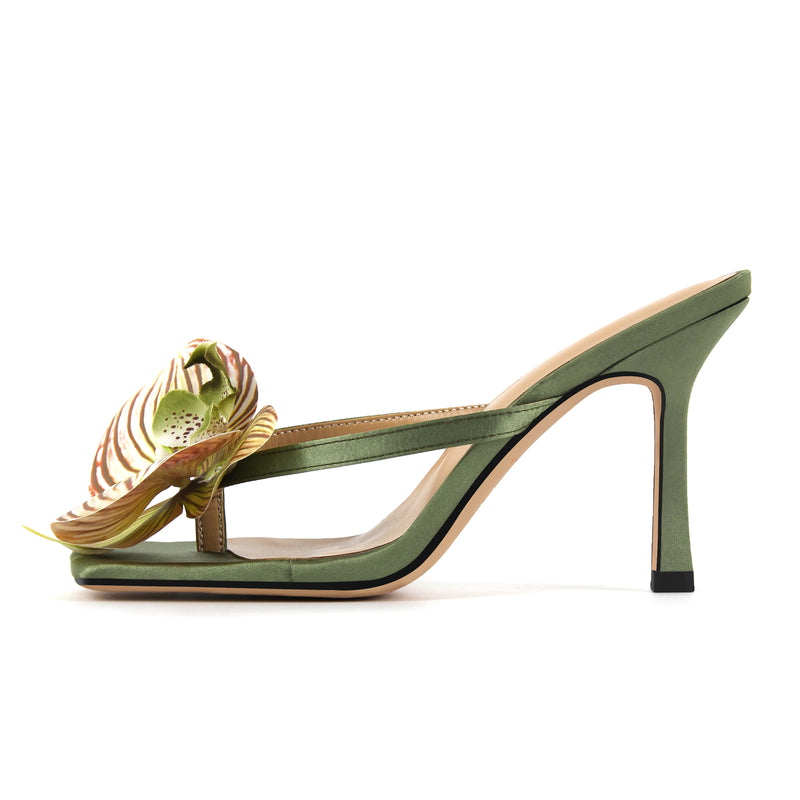 Sqaure Toe Flower Thong Mules
