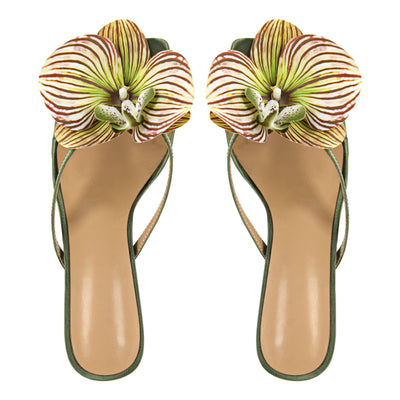 Sqaure Toe Flower Thong Mules