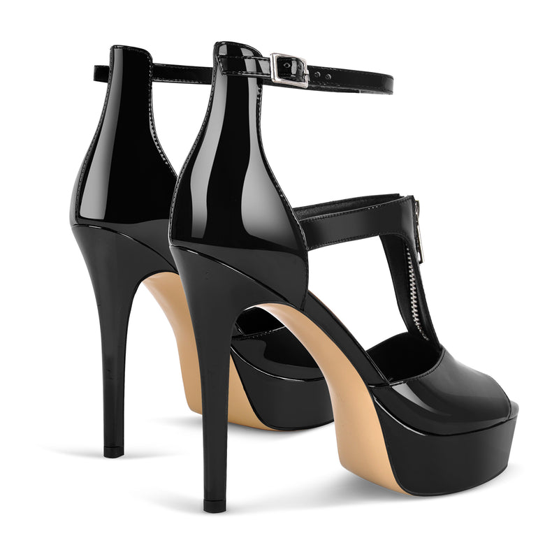 Platform Zipper Ankle Strap Stiletto Sandals