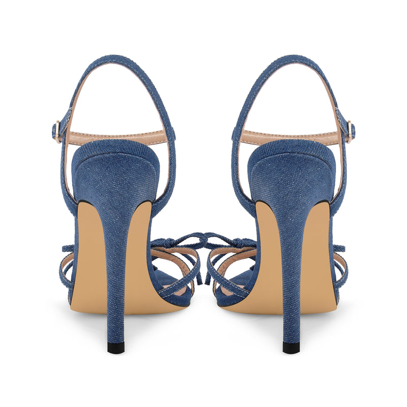 Denim Pointed Toe Bow Buckle Strap Sandals