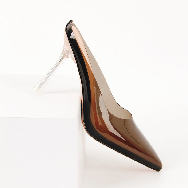 Pointed Toe Clear Heel Mules