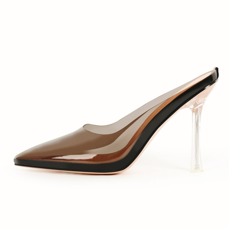 Pointed Toe Clear Heel Mules
