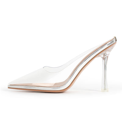 Pointed Toe Clear Heel Mules