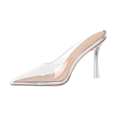 Pointed Toe Clear Heel Mules