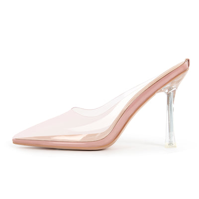 Pointed Toe Clear Heel Mules