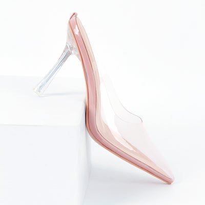 Pointed Toe Clear Heel Mules
