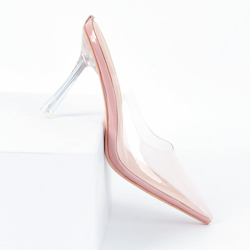 Pointed Toe Clear Heel Mules