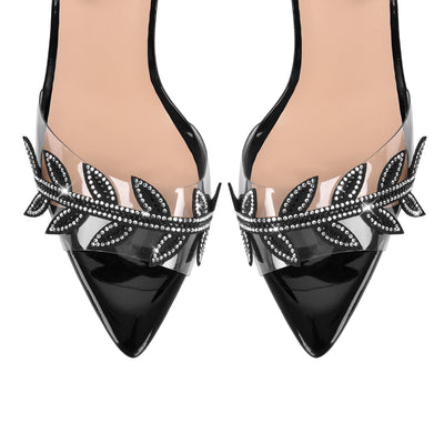 Pointed Toe Clear Rhinestone Strappy Lace-up Sandals