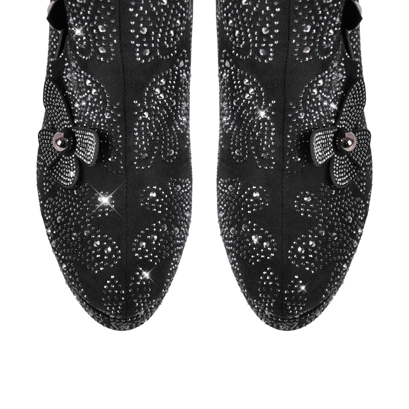 Platform Rhinestone Flower Knee High Boots