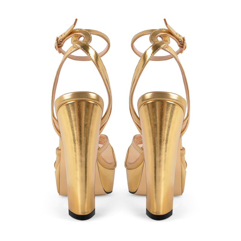 Platform Mesh Ankle Strap Chunky Heel Sandals