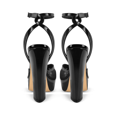 Platform Mesh Ankle Strap Chunky Heel Sandals