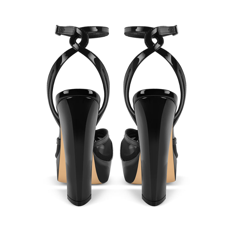 Platform Mesh Ankle Strap Chunky Heel Sandals