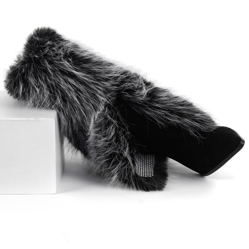 Fur Pointed Toe Stiletto Mid-Calf Boots