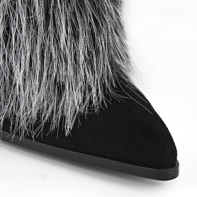 Fur Pointed Toe Stiletto Mid-Calf Boots