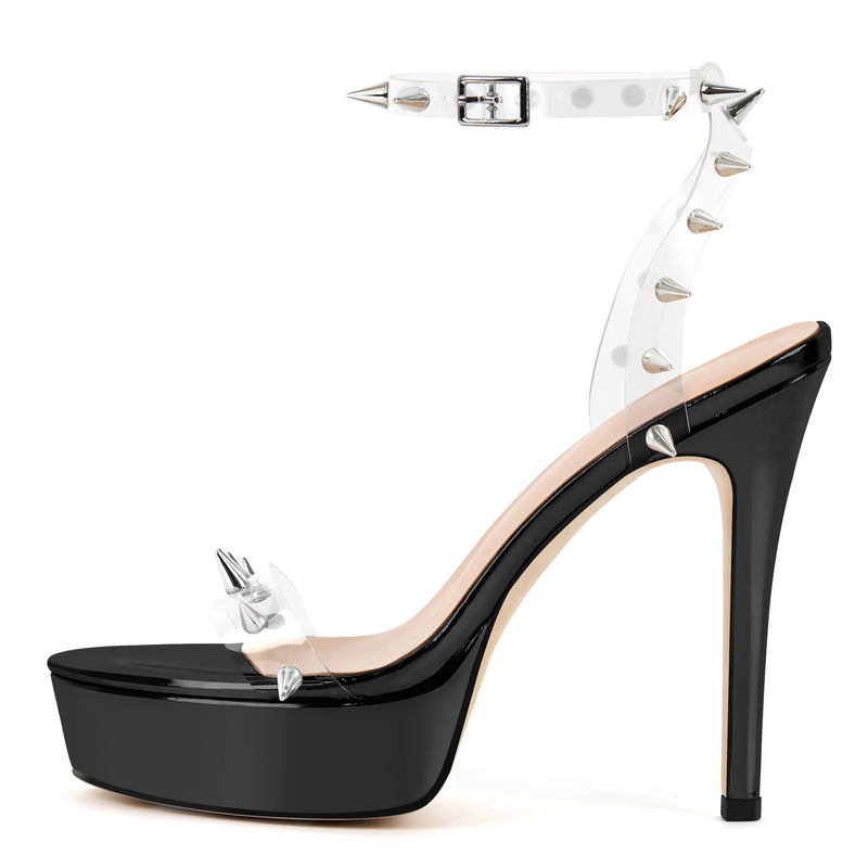 Platform Clear Rivet Ankle Strap Sandals