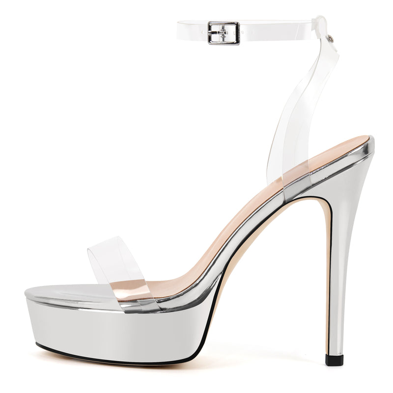 Clear Ankle Strap Platform Stiletto Sandals