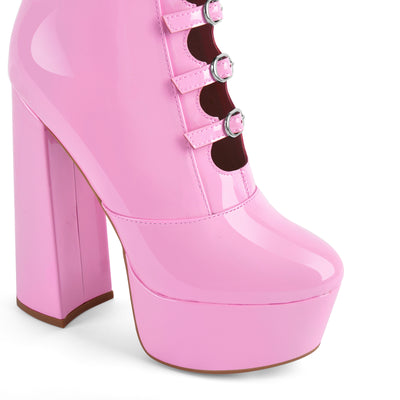 Platform Multibuckle Strap Knee High Boots
