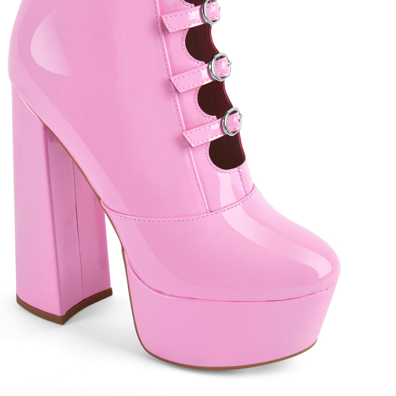 Platform Multibuckle Strap Knee High Boots