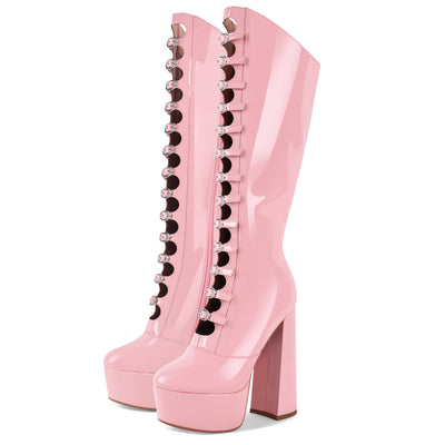 Platform Multibuckle Strap Knee High Boots